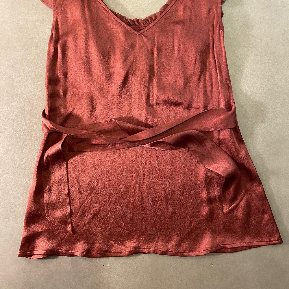 Cap Sleeve Silk Top - Burgundy Color - Picture 8 of 8
